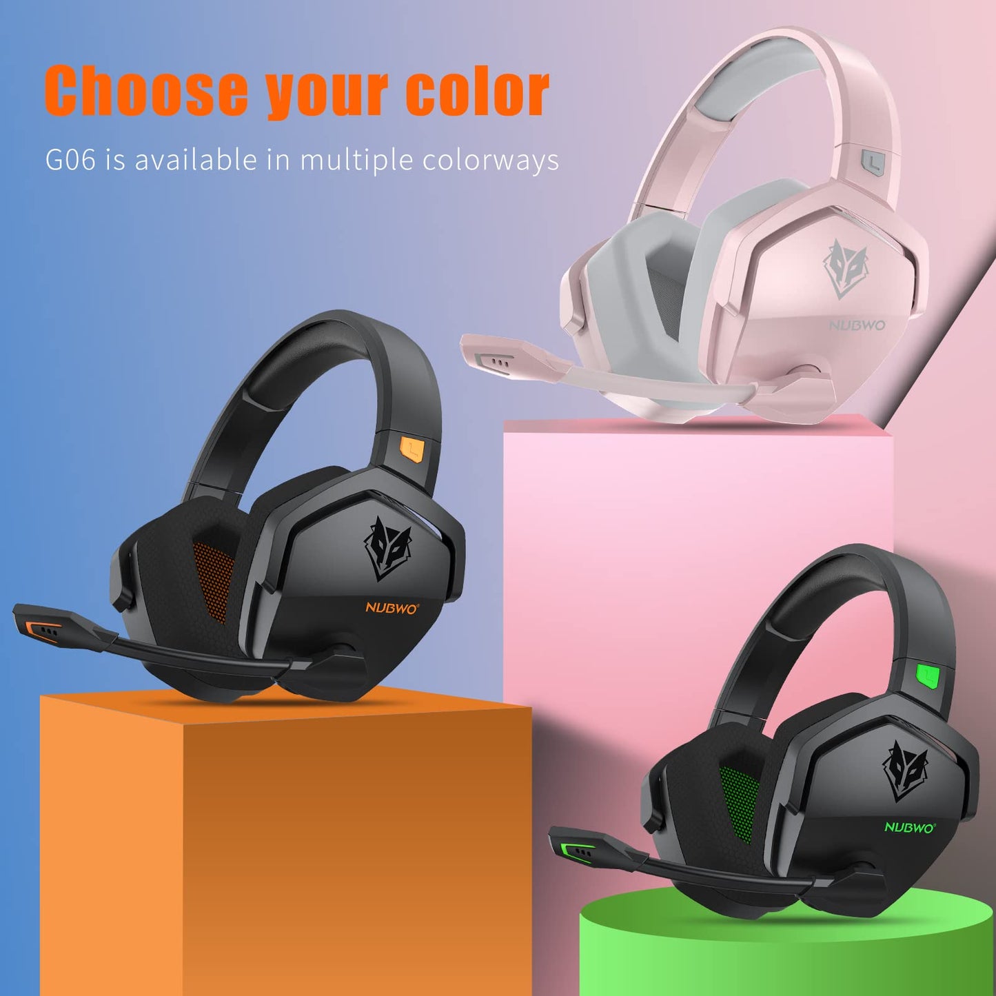 NUBWO G06 Dual Wireless Gaming Headset with Microphone for PS5, PS4, PC - 23ms Low Latency Audio - 100-Hour of Playtime - 50mm Drivers (Black-Orange)