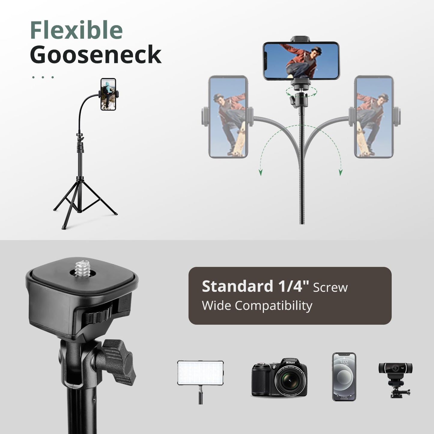SENSYNE 62" Phone Tripod & Selfie Stick, Extendable Cell Phone Tripod Stand with Wireless Remote and Phone Holder, Compatible with iPhone Android Phone, Camera