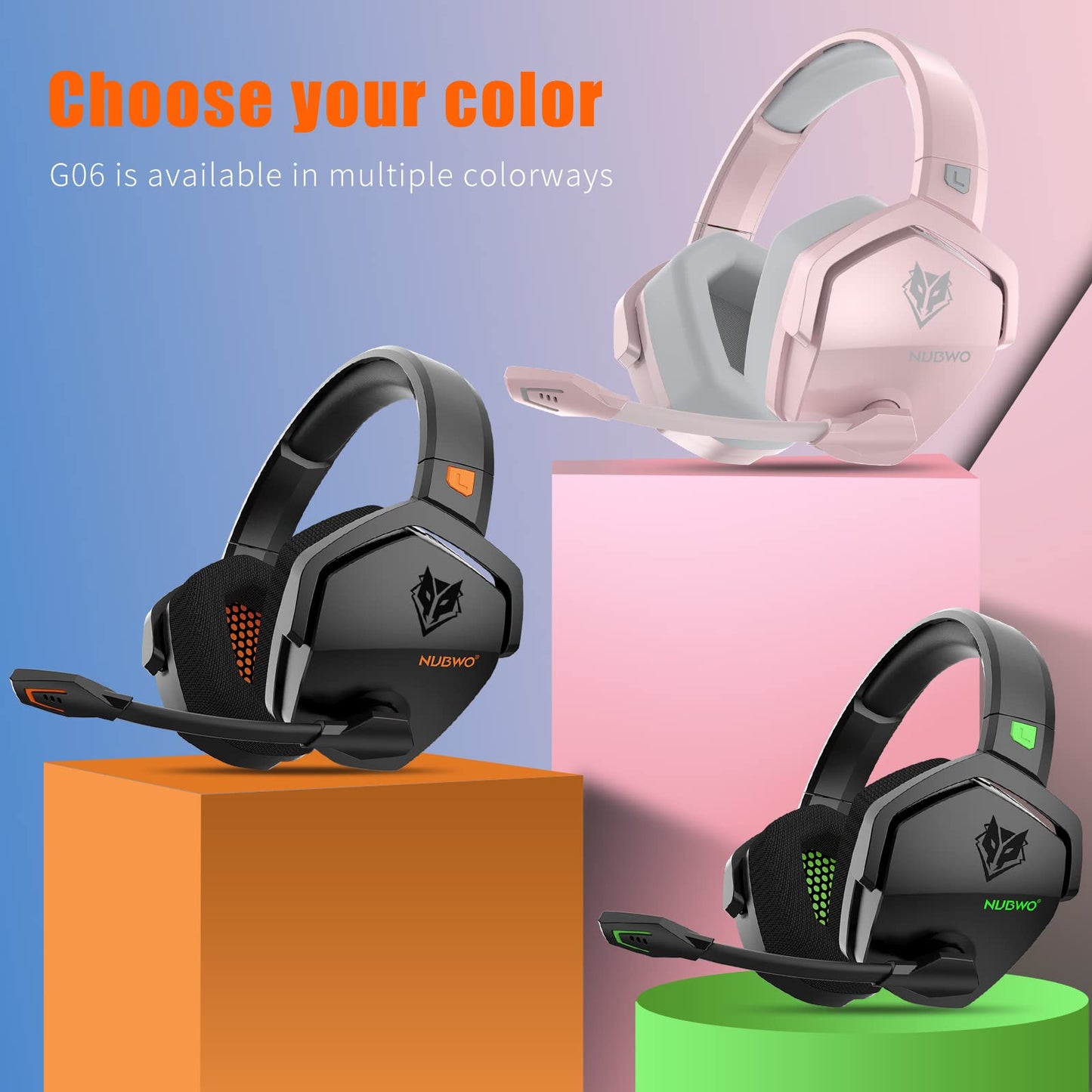 NUBWO G06 Dual Wireless Gaming Headset with Microphone for PS5, PS4, PC - 23ms Low Latency Audio - 100-Hour of Playtime - 50mm Drivers (Black-Orange)