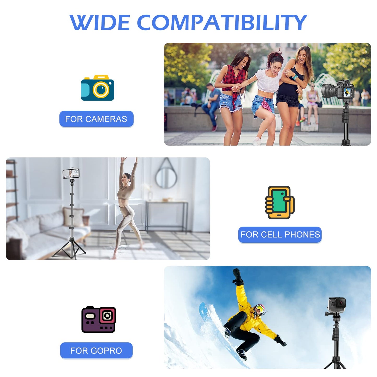 SENSYNE 62" Phone Tripod & Selfie Stick, Extendable Cell Phone Tripod Stand with Wireless Remote and Phone Holder, Compatible with iPhone Android Phone, Camera