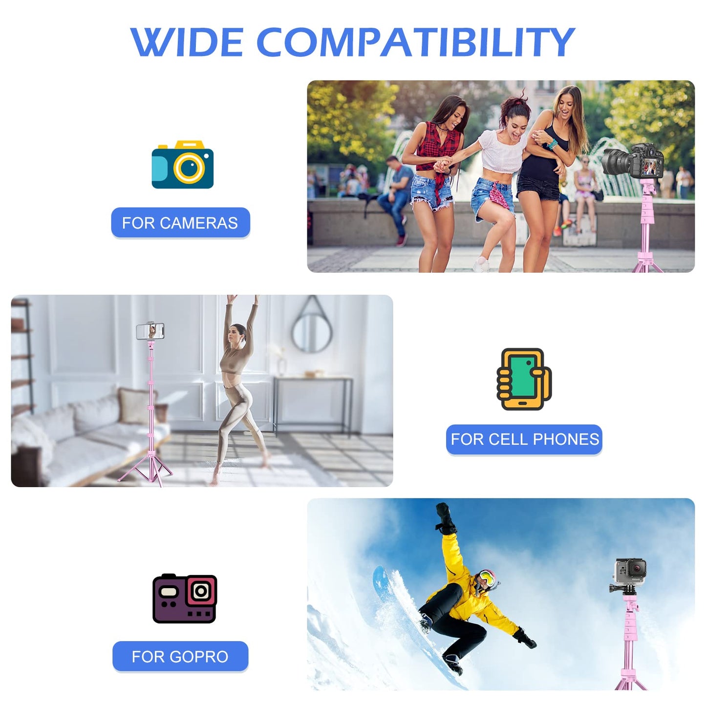 SENSYNE 62" Phone Tripod & Selfie Stick, Extendable Cell Phone Tripod Stand with Wireless Remote and Phone Holder, Compatible with iPhone Android Phone, Camera