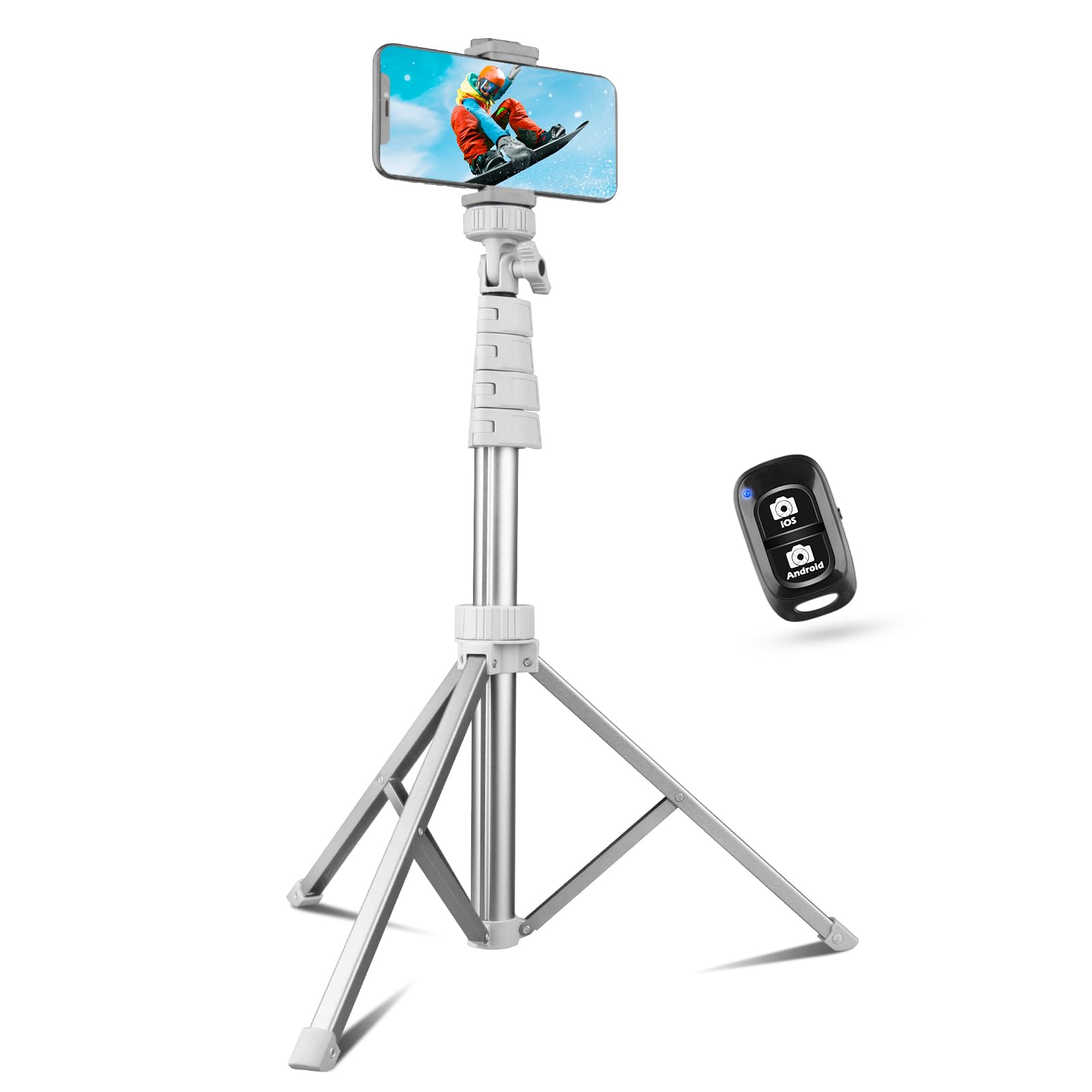 SENSYNE 62" Phone Tripod & Selfie Stick, Extendable Cell Phone Tripod Stand with Wireless Remote and Phone Holder, Compatible with iPhone Android Phone, Camera