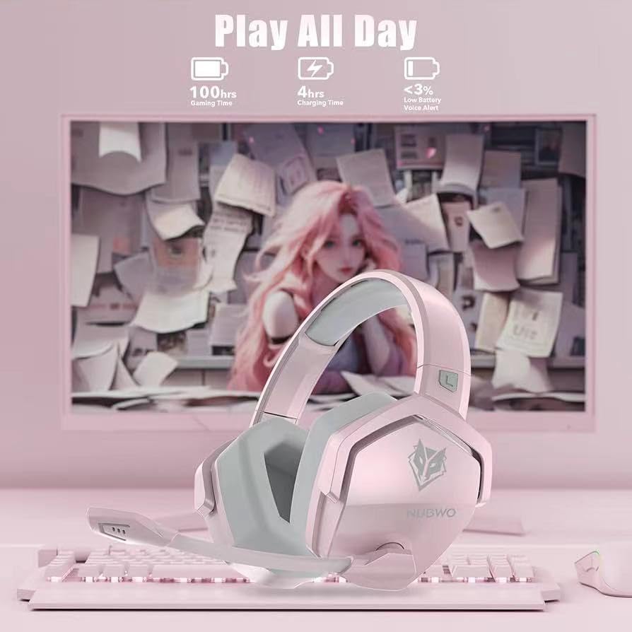 NUBWO G06 Dual Wireless Gaming Headset with Microphone for PS5, PS4, PC - 23ms Low Latency Audio - 100-Hour of Playtime - 50mm Drivers (Black-Orange)