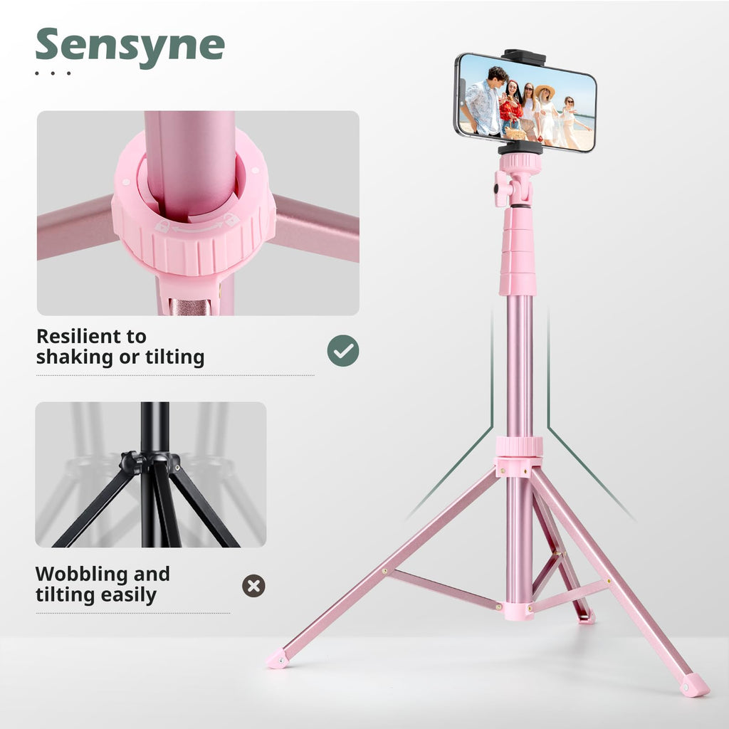 SENSYNE 62" Phone Tripod & Selfie Stick, Extendable Cell Phone Tripod Stand with Wireless Remote and Phone Holder, Compatible with iPhone Android Phone, Camera
