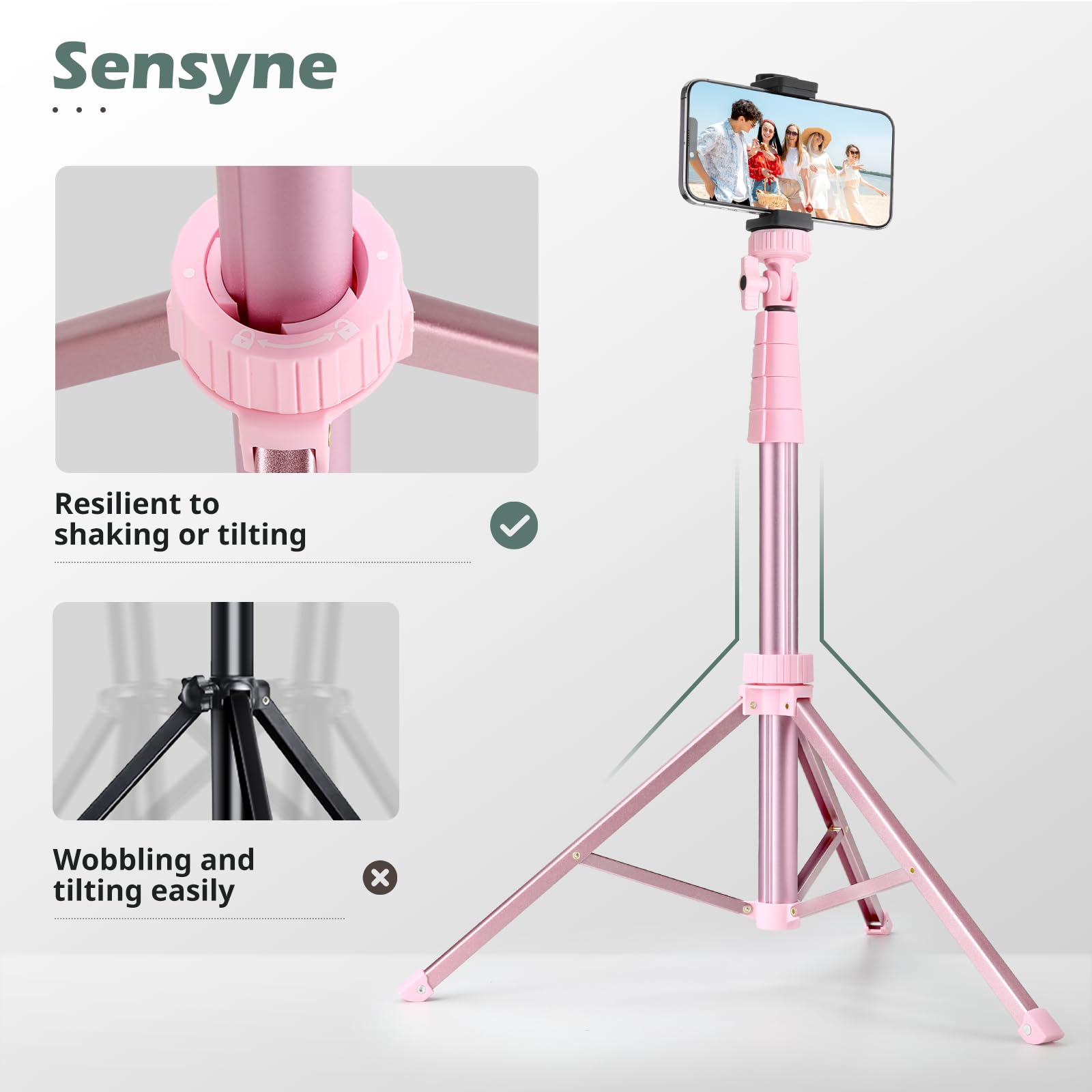 SENSYNE 62" Phone Tripod & Selfie Stick, Extendable Cell Phone Tripod Stand with Wireless Remote and Phone Holder, Compatible with iPhone Android Phone, Camera