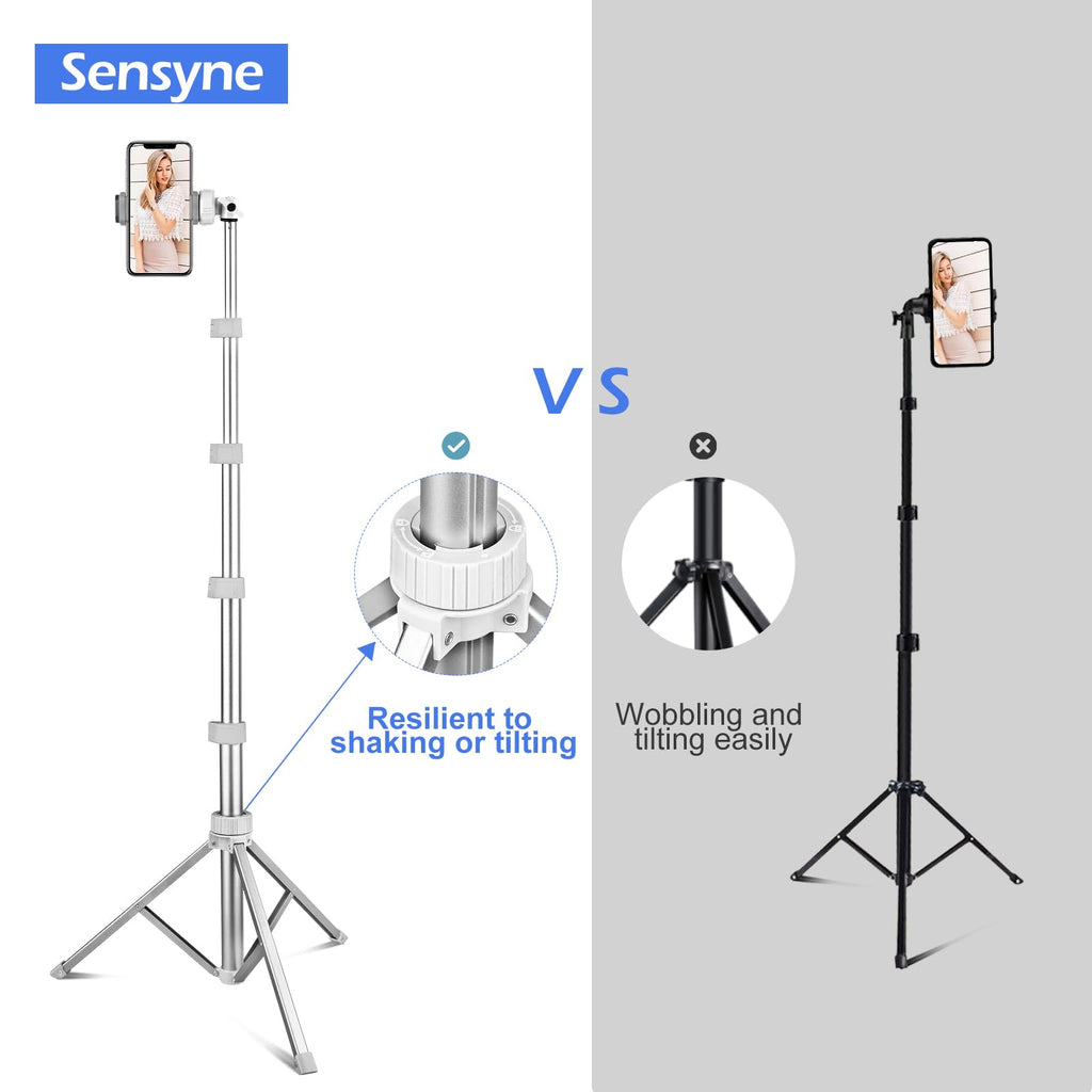 SENSYNE 62" Phone Tripod & Selfie Stick, Extendable Cell Phone Tripod Stand with Wireless Remote and Phone Holder, Compatible with iPhone Android Phone, Camera