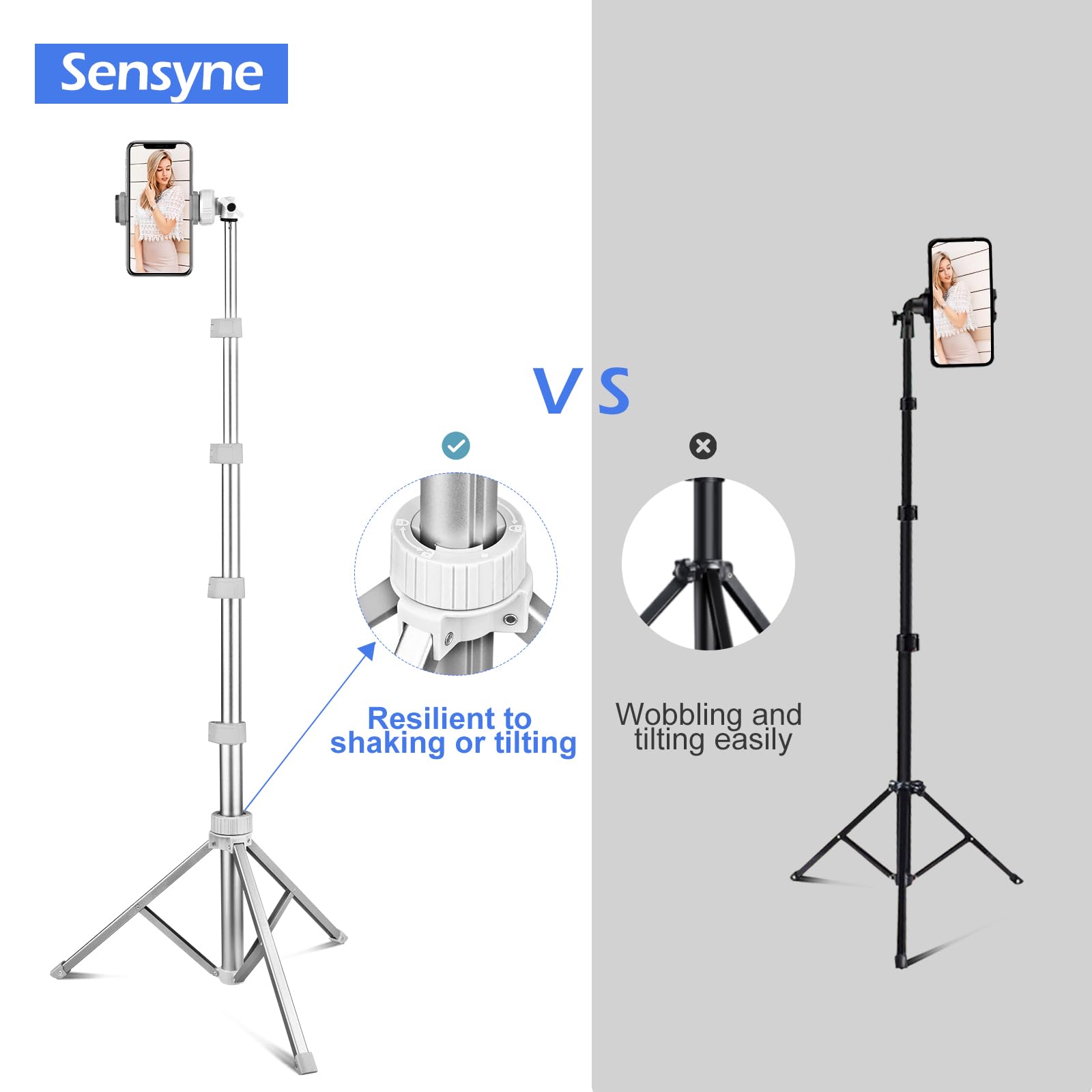 SENSYNE 62" Phone Tripod & Selfie Stick, Extendable Cell Phone Tripod Stand with Wireless Remote and Phone Holder, Compatible with iPhone Android Phone, Camera