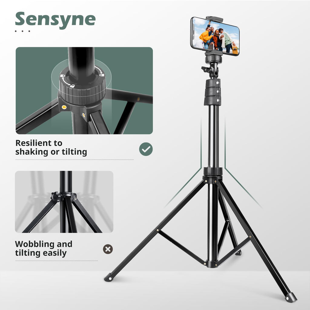 SENSYNE 62" Phone Tripod & Selfie Stick, Extendable Cell Phone Tripod Stand with Wireless Remote and Phone Holder, Compatible with iPhone Android Phone, Camera