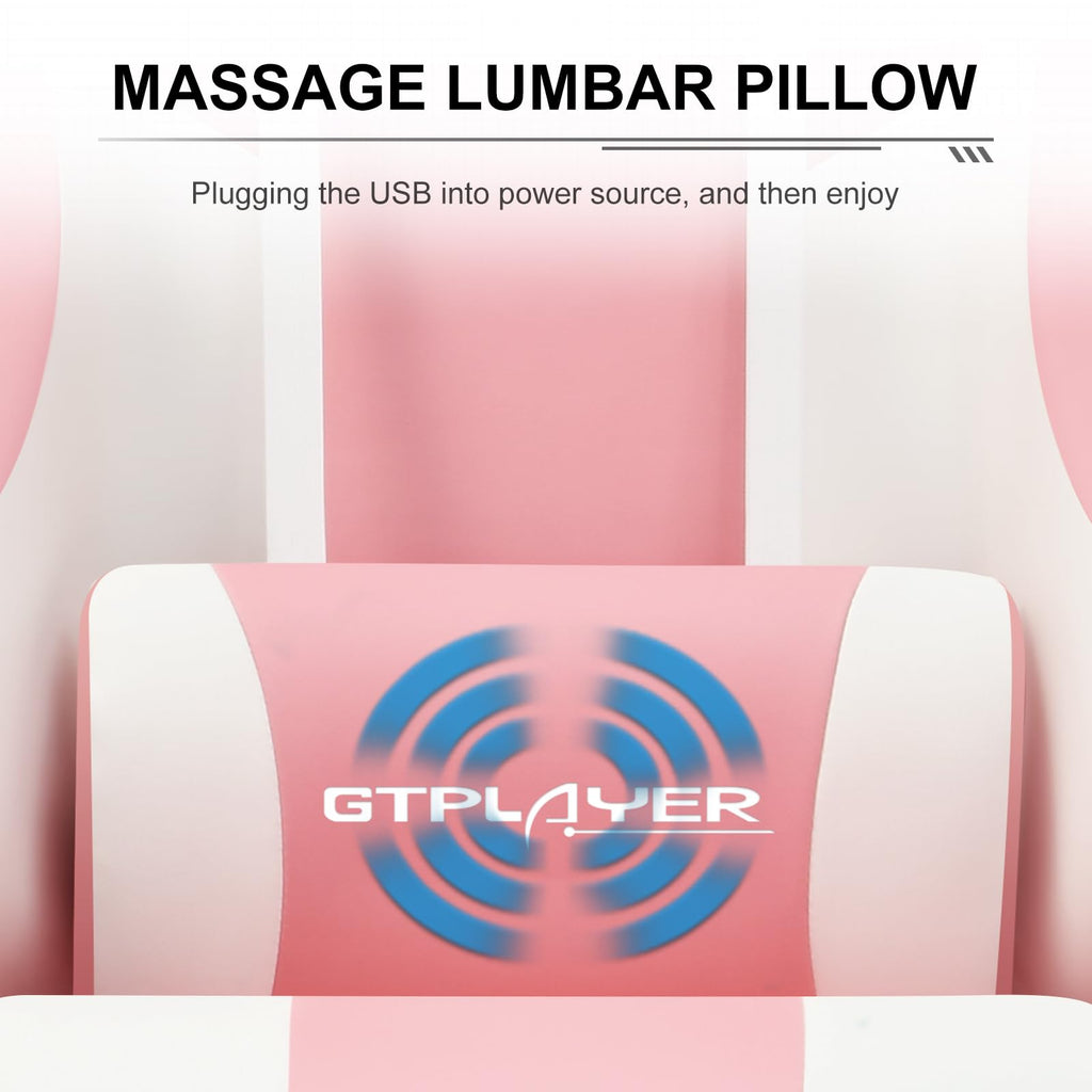 GTPLAYER Gaming Chair, Computer Chair with Footrest and Lumbar Support, Height Adjustable Game Chair with 360°-Swivel Seat and Headrest and for Office or Gaming (White)