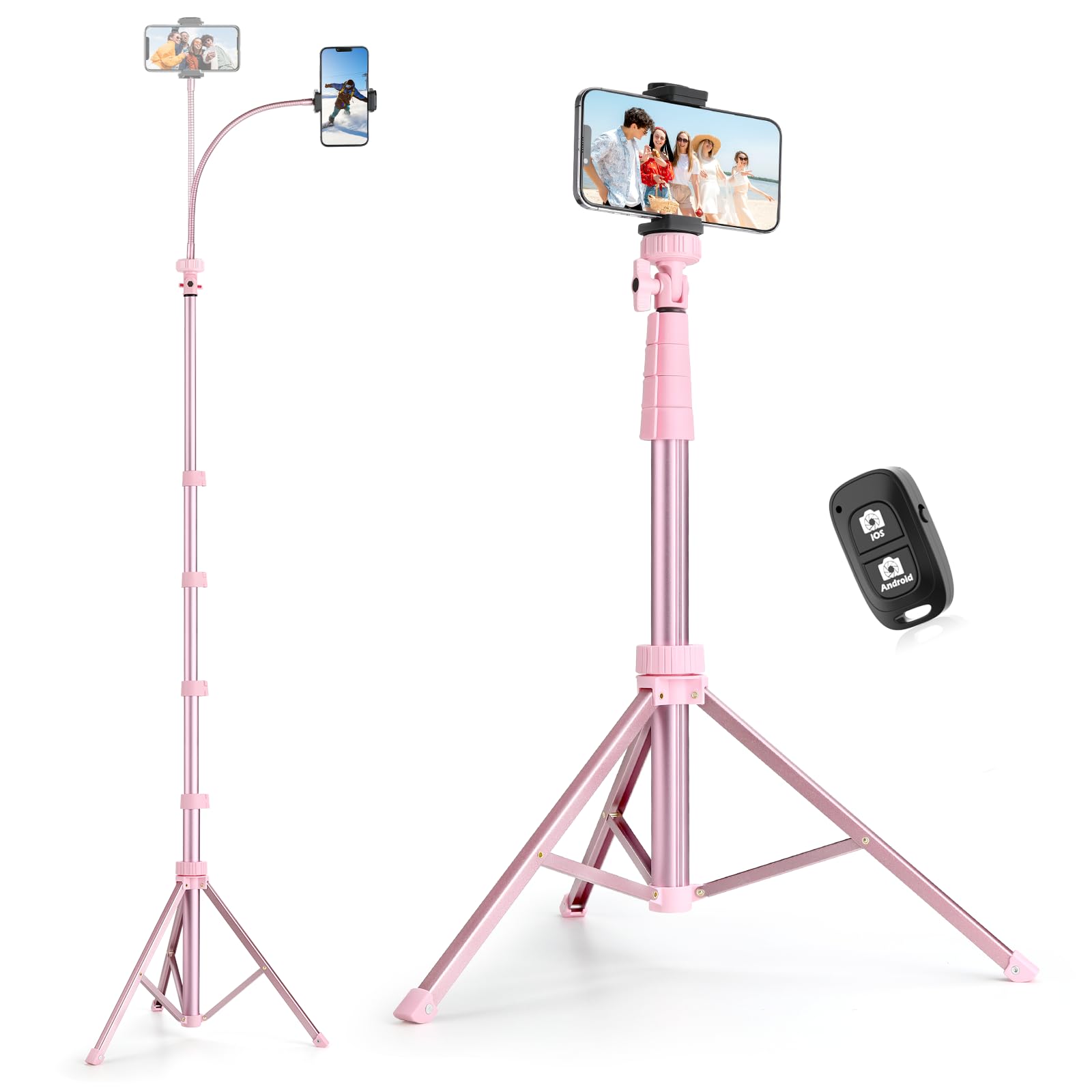 SENSYNE 62" Phone Tripod & Selfie Stick, Extendable Cell Phone Tripod Stand with Wireless Remote and Phone Holder, Compatible with iPhone Android Phone, Camera