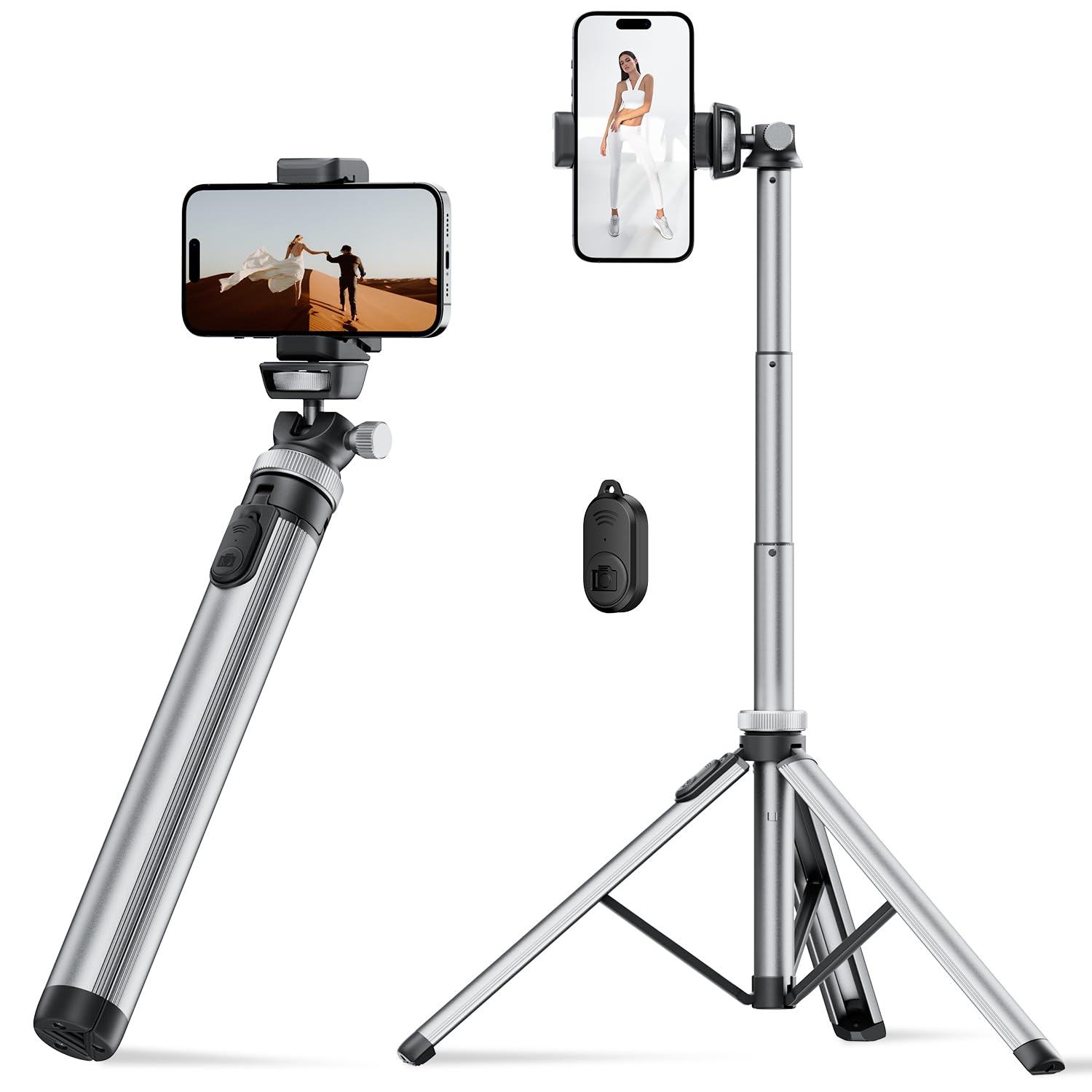 EUCOS 62" Phone Tripod, Tripod for iPhone & Selfie Stick Tripod with Remote, Extendable Phone Tripod Stand & Travel Tripod, Solidest Cell Phone Tripod Compatible with iPhone/Android