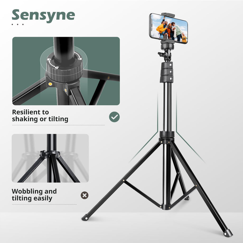 SENSYNE 62" Phone Tripod & Selfie Stick, Extendable Cell Phone Tripod Stand with Wireless Remote and Phone Holder, Compatible with iPhone Android Phone, Camera