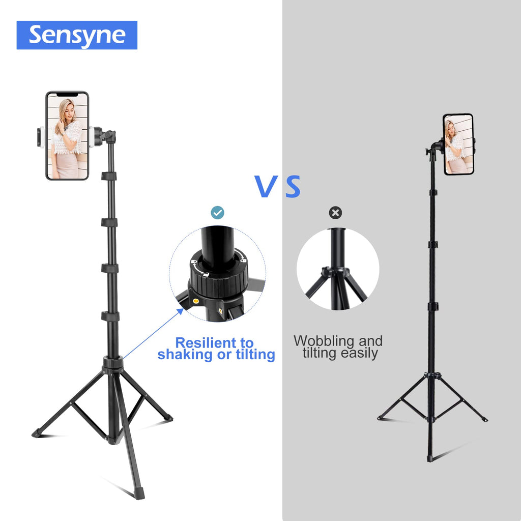 SENSYNE 62" Phone Tripod & Selfie Stick, Extendable Cell Phone Tripod Stand with Wireless Remote and Phone Holder, Compatible with iPhone Android Phone, Camera
