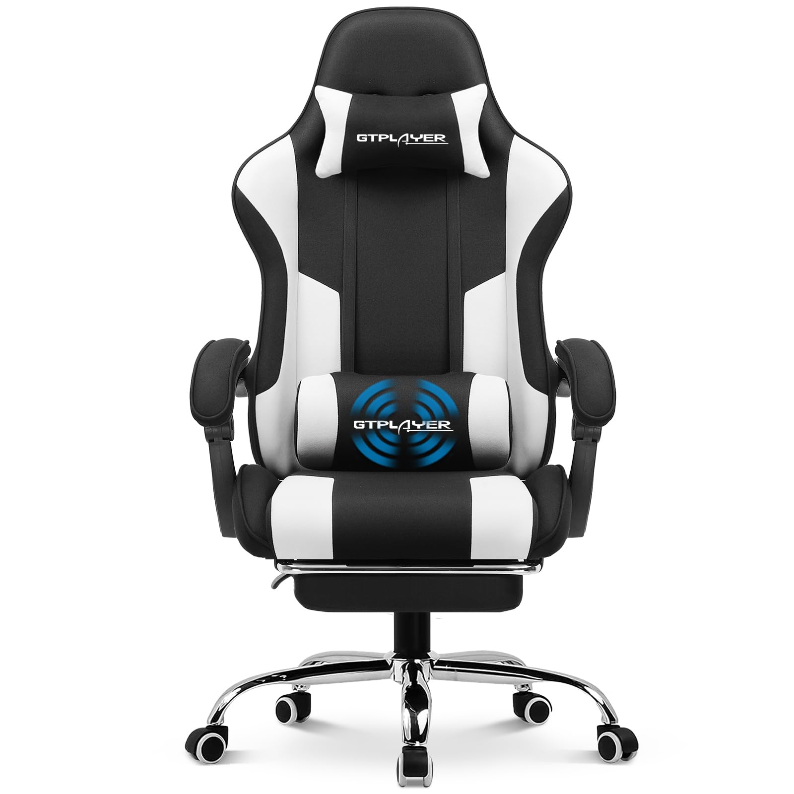 GTPLAYER Gaming Chair, Computer Chair with Footrest and Lumbar Support, Height Adjustable Game Chair with 360°-Swivel Seat and Headrest and for Office or Gaming (White)