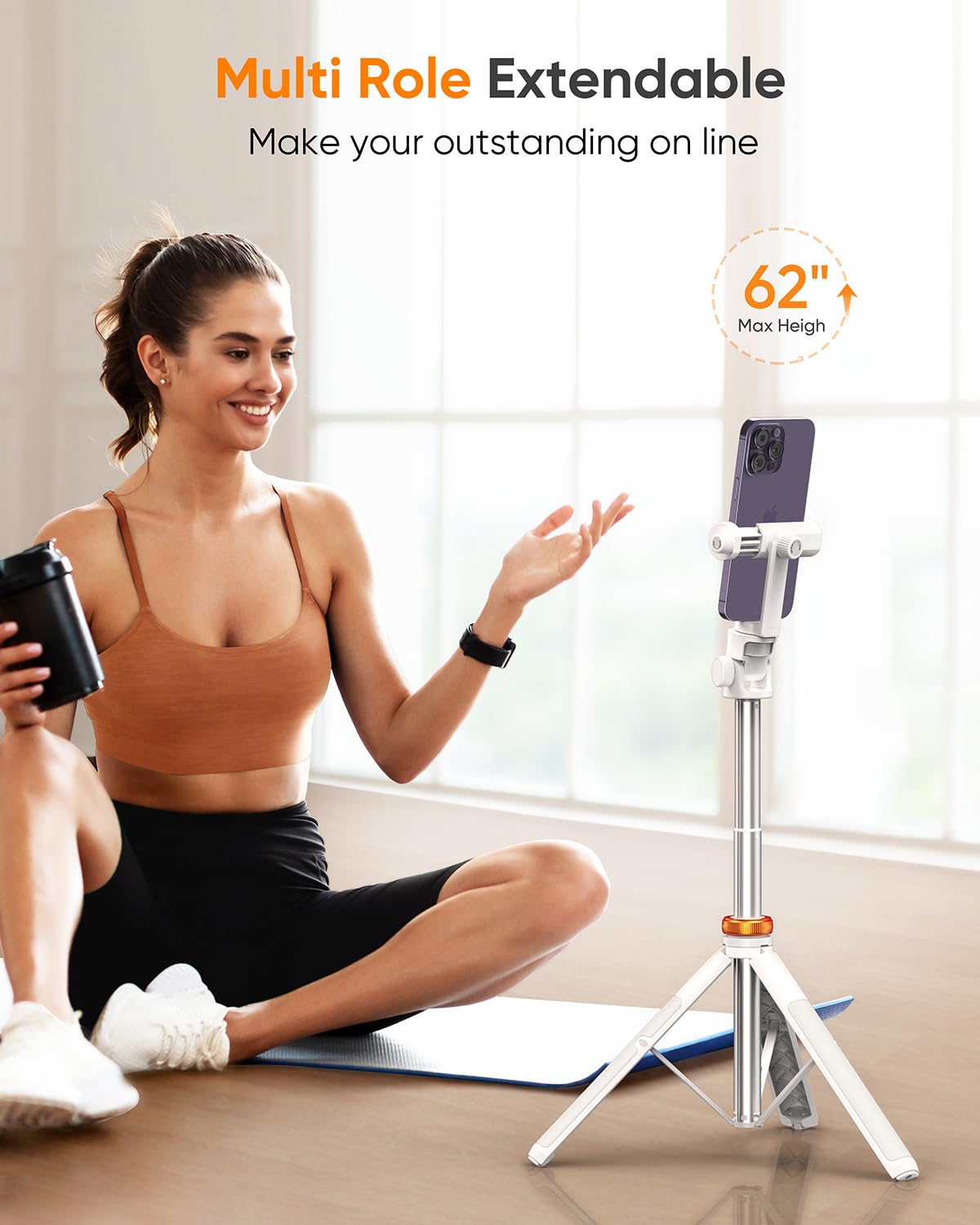 EUCOS 62" Phone Tripod, Tripod for iPhone & Selfie Stick Tripod with Remote, Extendable Phone Tripod Stand & Travel Tripod, Solidest Cell Phone Tripod Compatible with iPhone/Android