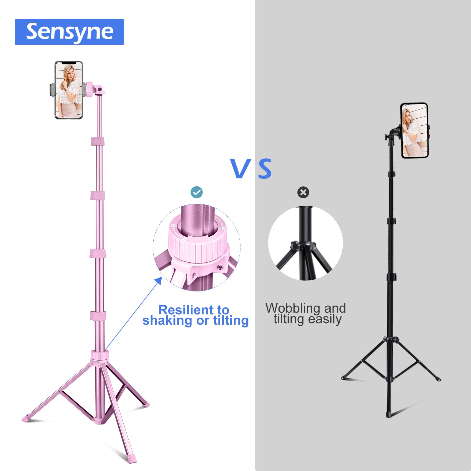 SENSYNE 62" Phone Tripod & Selfie Stick, Extendable Cell Phone Tripod Stand with Wireless Remote and Phone Holder, Compatible with iPhone Android Phone, Camera