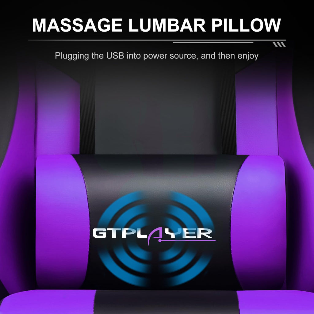 GTPLAYER Gaming Chair, Computer Chair with Footrest and Lumbar Support, Height Adjustable Game Chair with 360°-Swivel Seat and Headrest and for Office or Gaming (White)