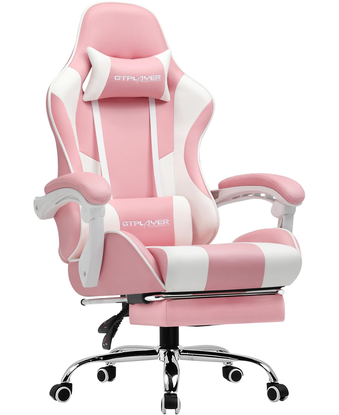 GTPLAYER Gaming Chair, Computer Chair with Footrest and Lumbar Support, Height Adjustable Game Chair with 360°-Swivel Seat and Headrest and for Office or Gaming (White)