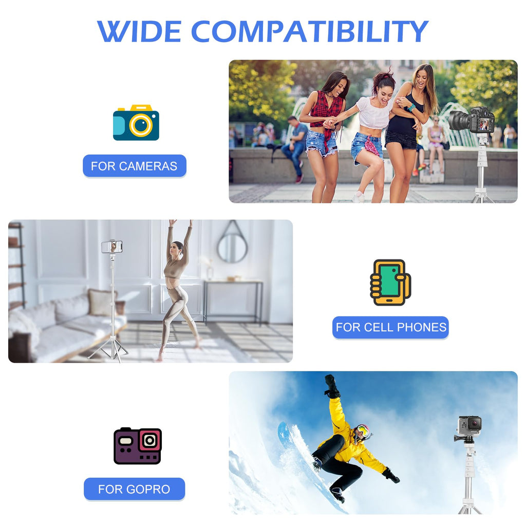 SENSYNE 62" Phone Tripod & Selfie Stick, Extendable Cell Phone Tripod Stand with Wireless Remote and Phone Holder, Compatible with iPhone Android Phone, Camera