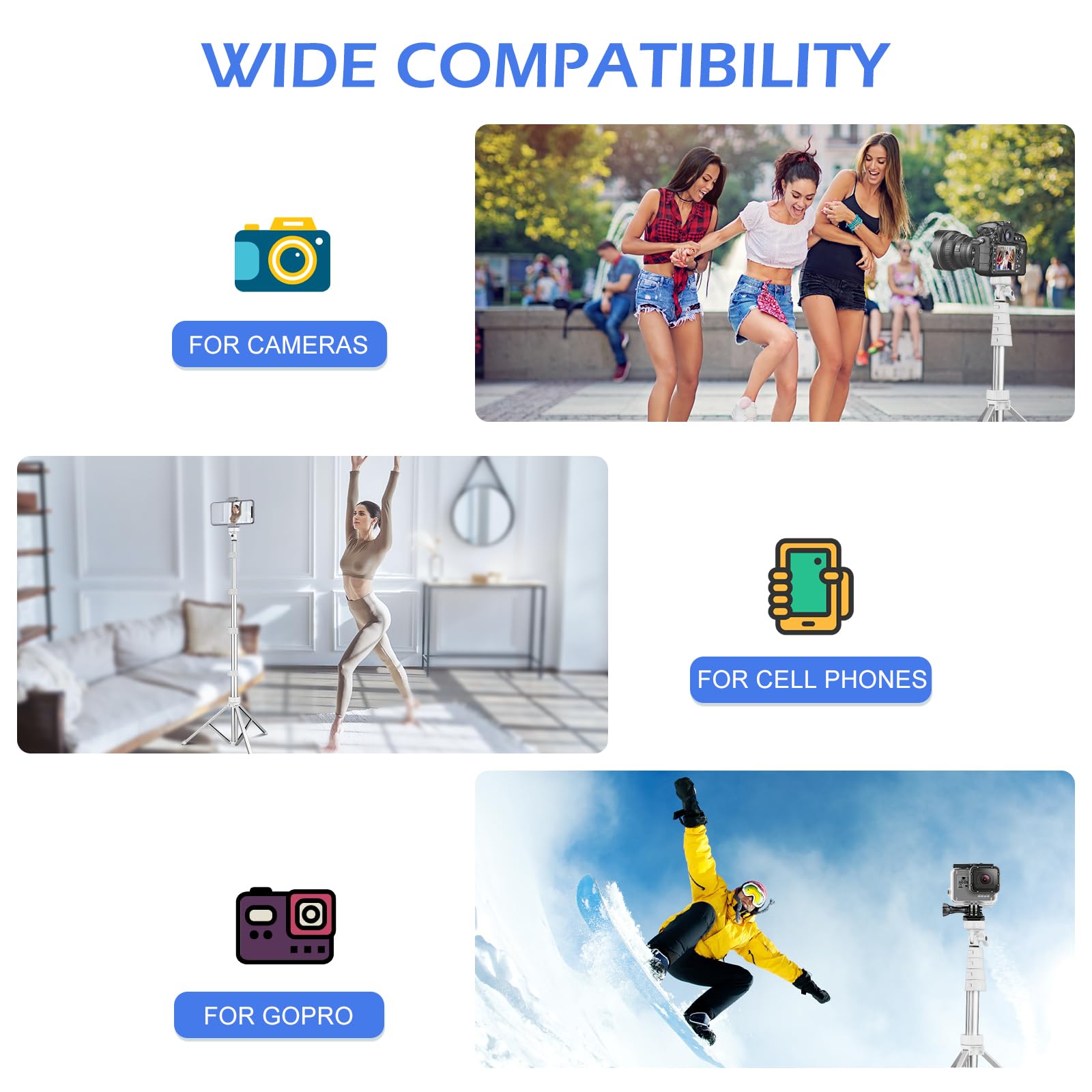 SENSYNE 62" Phone Tripod & Selfie Stick, Extendable Cell Phone Tripod Stand with Wireless Remote and Phone Holder, Compatible with iPhone Android Phone, Camera