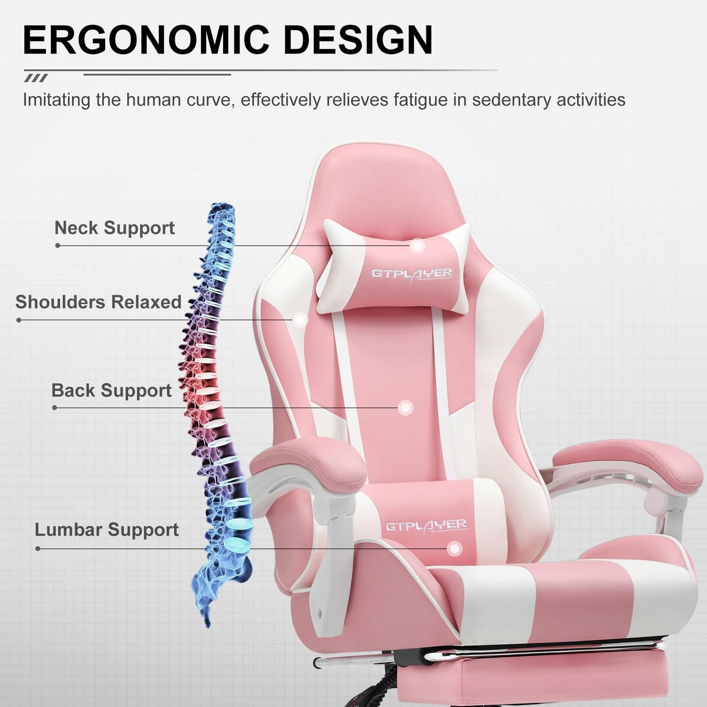 GTPLAYER Gaming Chair, Computer Chair with Footrest and Lumbar Support, Height Adjustable Game Chair with 360°-Swivel Seat and Headrest and for Office or Gaming (White)