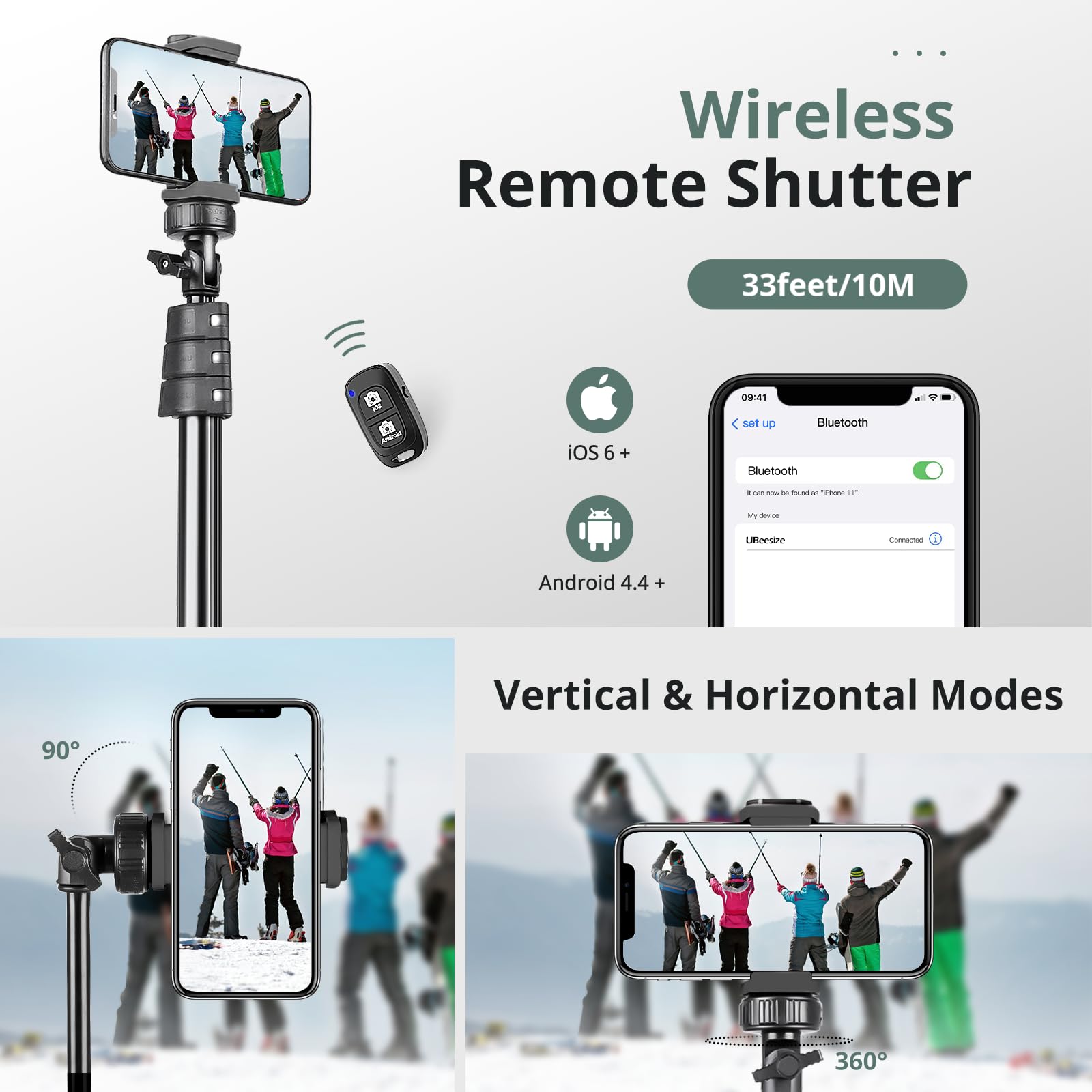 SENSYNE 62" Phone Tripod & Selfie Stick, Extendable Cell Phone Tripod Stand with Wireless Remote and Phone Holder, Compatible with iPhone Android Phone, Camera