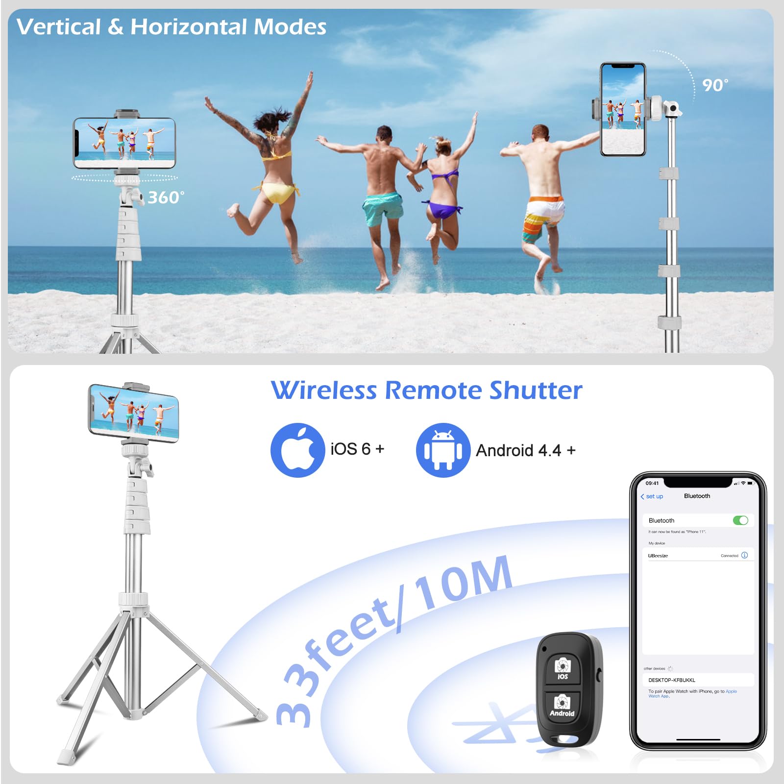 SENSYNE 62" Phone Tripod & Selfie Stick, Extendable Cell Phone Tripod Stand with Wireless Remote and Phone Holder, Compatible with iPhone Android Phone, Camera