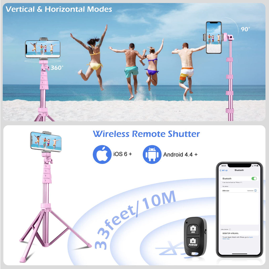 SENSYNE 62" Phone Tripod & Selfie Stick, Extendable Cell Phone Tripod Stand with Wireless Remote and Phone Holder, Compatible with iPhone Android Phone, Camera