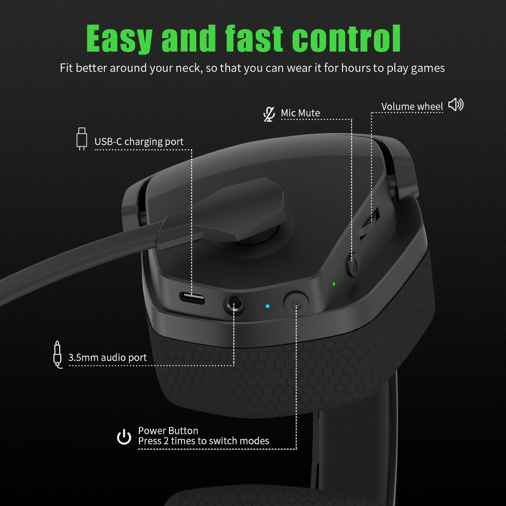 NUBWO G06 Dual Wireless Gaming Headset with Microphone for PS5, PS4, PC - 23ms Low Latency Audio - 100-Hour of Playtime - 50mm Drivers (Black-Orange)