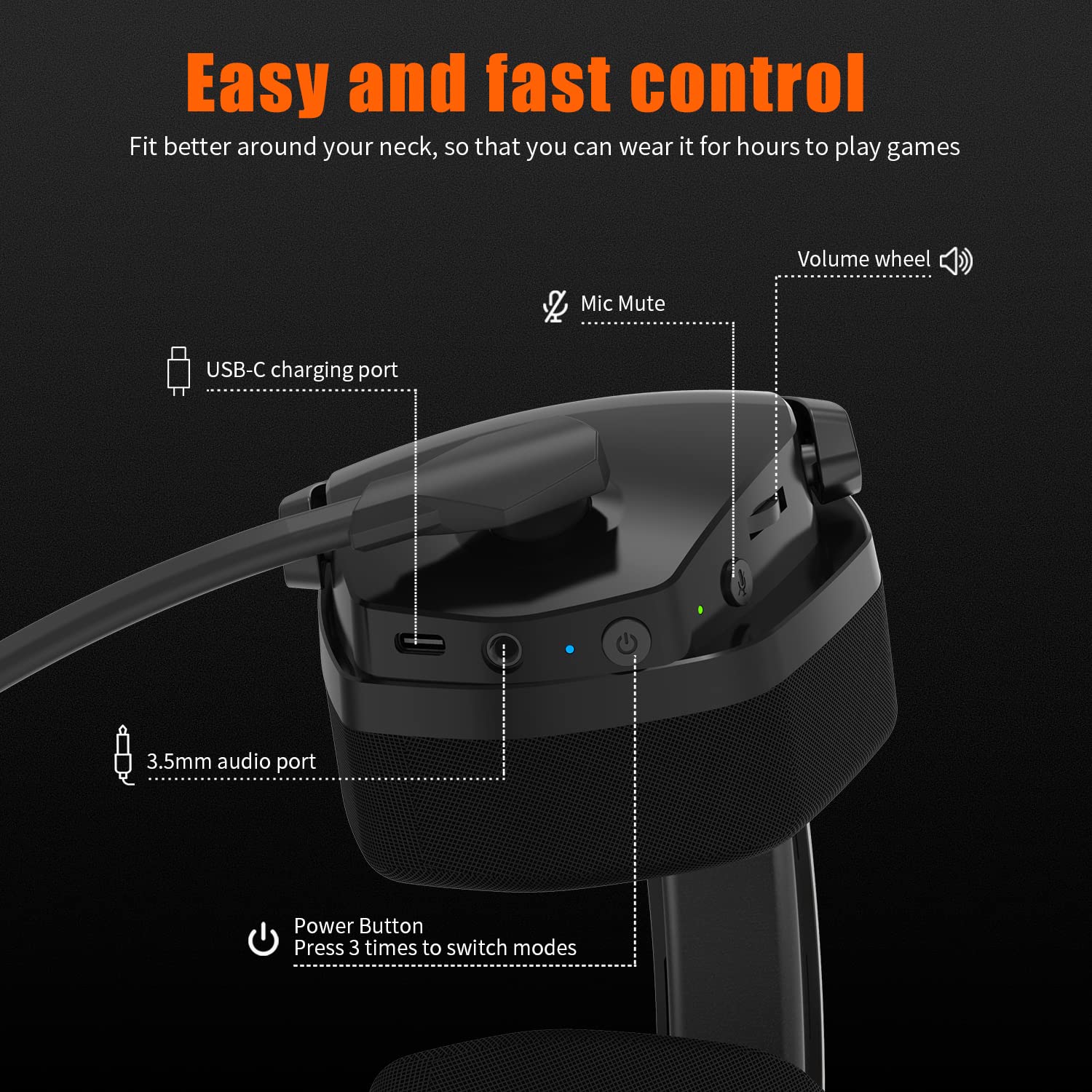 NUBWO G06 Dual Wireless Gaming Headset with Microphone for PS5, PS4, PC - 23ms Low Latency Audio - 100-Hour of Playtime - 50mm Drivers (Black-Orange)