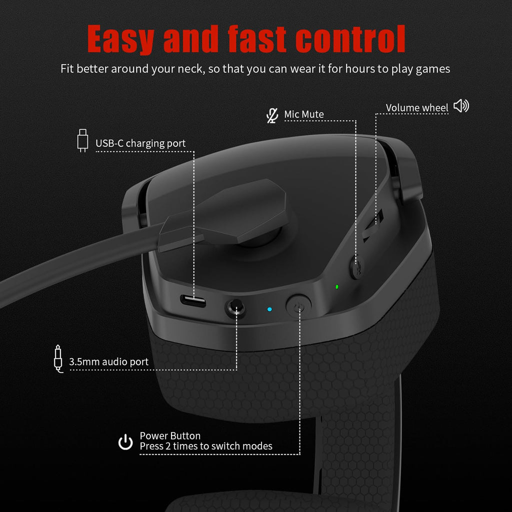 NUBWO G06 Dual Wireless Gaming Headset with Microphone for PS5, PS4, PC - 23ms Low Latency Audio - 100-Hour of Playtime - 50mm Drivers (Black-Orange)