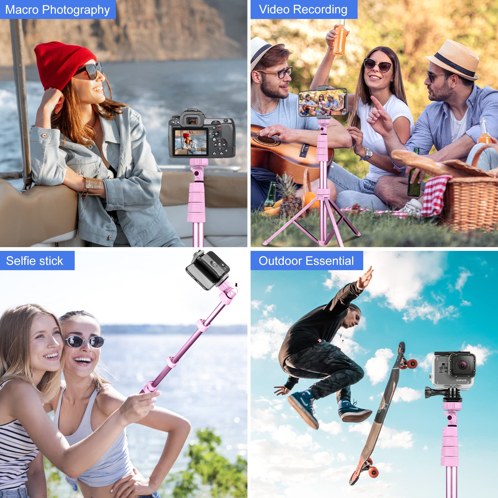 SENSYNE 62" Phone Tripod & Selfie Stick, Extendable Cell Phone Tripod Stand with Wireless Remote and Phone Holder, Compatible with iPhone Android Phone, Camera