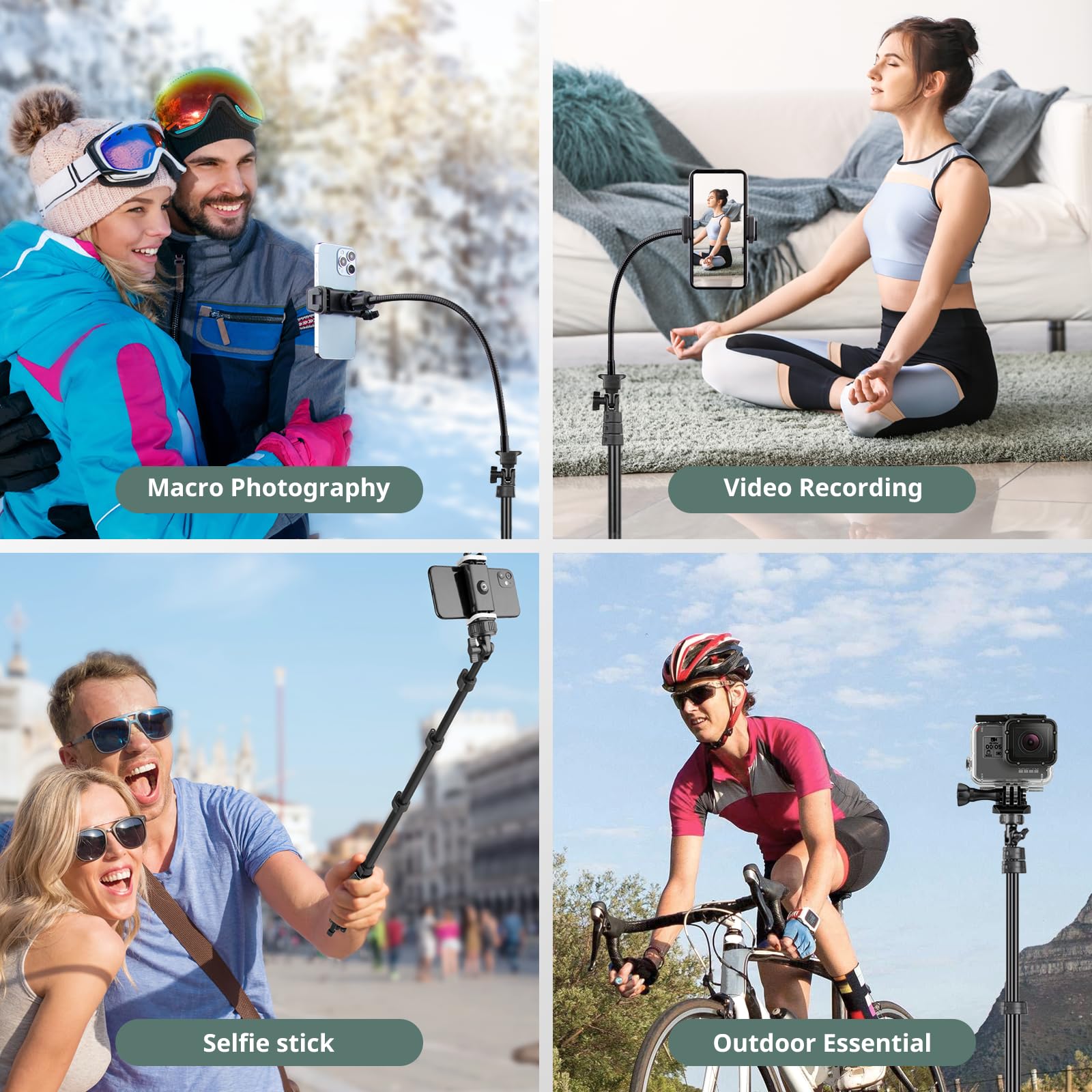 SENSYNE 62" Phone Tripod & Selfie Stick, Extendable Cell Phone Tripod Stand with Wireless Remote and Phone Holder, Compatible with iPhone Android Phone, Camera
