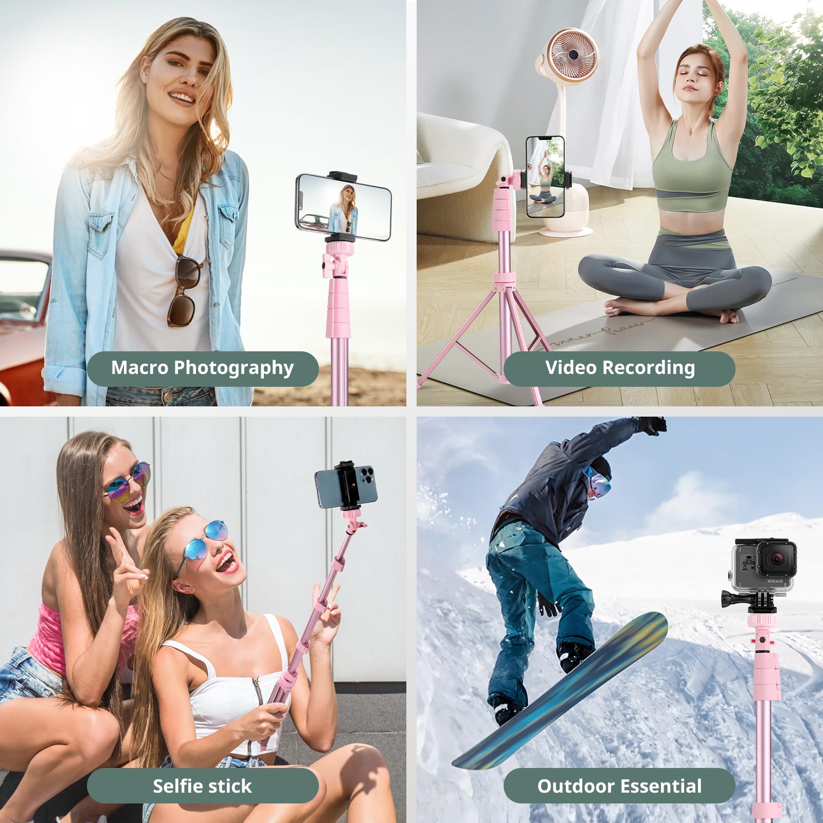 SENSYNE 62" Phone Tripod & Selfie Stick, Extendable Cell Phone Tripod Stand with Wireless Remote and Phone Holder, Compatible with iPhone Android Phone, Camera