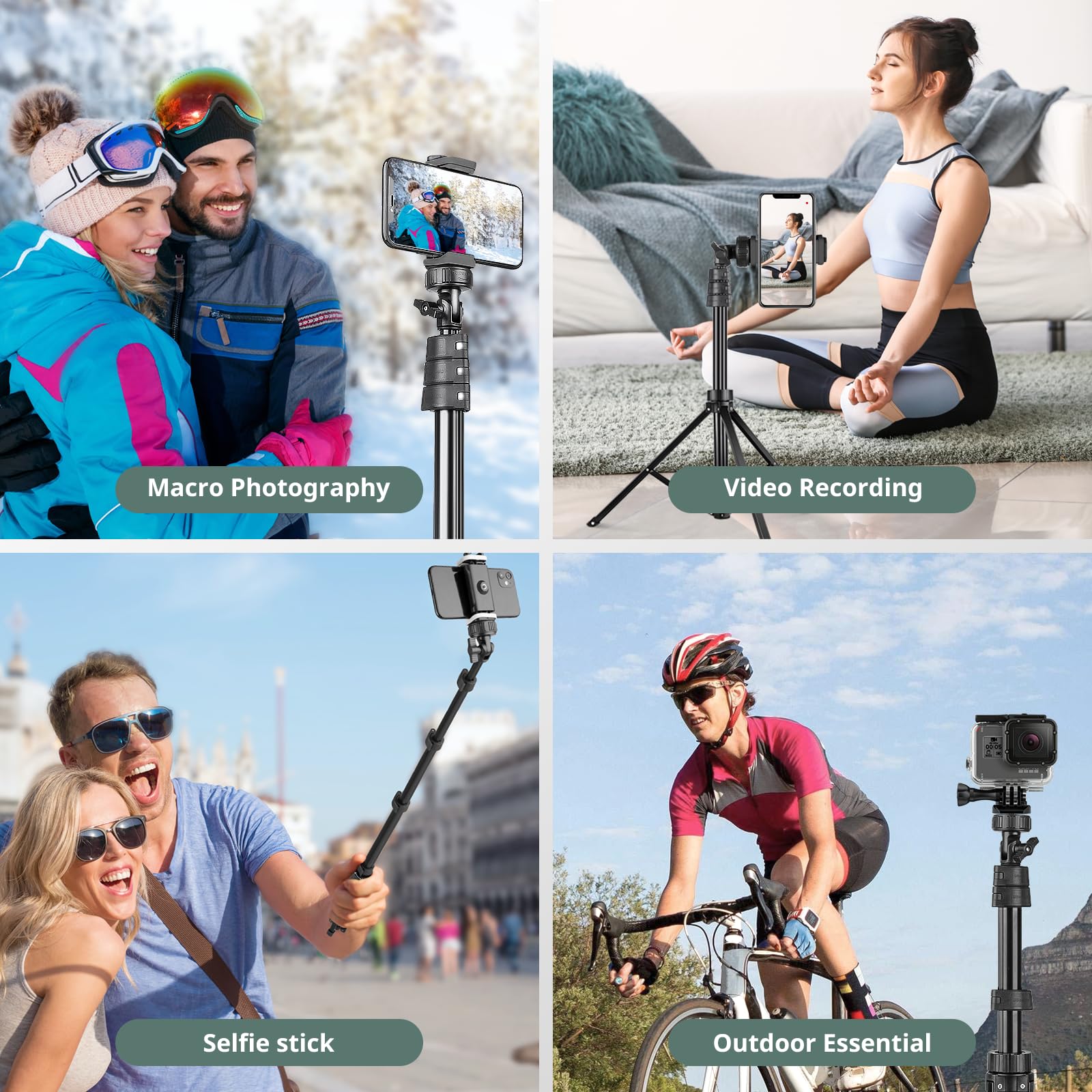 SENSYNE 62" Phone Tripod & Selfie Stick, Extendable Cell Phone Tripod Stand with Wireless Remote and Phone Holder, Compatible with iPhone Android Phone, Camera